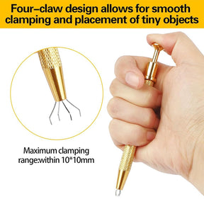 3 Pieces Piercing Ball Grabber Tool 2 Pack 4 Claw Jeweler's Pick Up Tool and 1 Pack Stainless Steel Jeweler's Pick Up Tool for Tiny Objects Ic Chips Small Parts Pickup