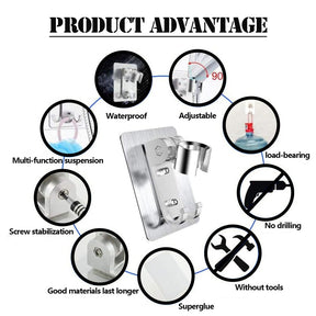 2 Pieces Shower Head Holder Strong Adhesive Shower Head Wall Mounting Bracket Adjustable Shower Wand Holder No Drilling Will Not Affect The Wall