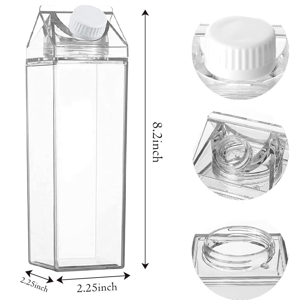 Eikovia 17oz Milk Carton Water Bottle Clear Milk Bottles Transparent Drinking Cup Reusable Box Shaped Container Juice Tea Jug for Travelling Sports Camping Outdoor Activities