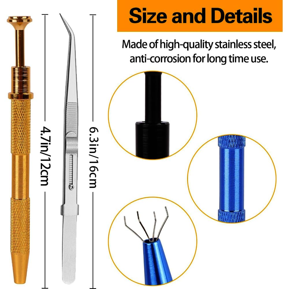 3 Pieces Piercing Ball Grabber Tool 2 Pack 4 Claw Jeweler's Pick Up Tool and 1 Pack Stainless Steel Jeweler's Pick Up Tool for Tiny Objects Ic Chips Small Parts Pickup