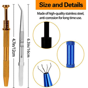 3 Pieces Piercing Ball Grabber Tool 2 Pack 4 Claw Jeweler's Pick Up Tool and 1 Pack Stainless Steel Jeweler's Pick Up Tool for Tiny Objects Ic Chips Small Parts Pickup