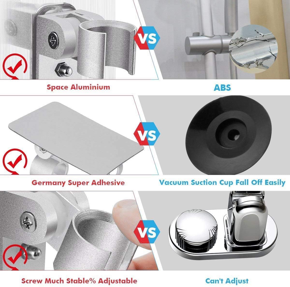 2 Pieces Shower Head Holder Strong Adhesive Shower Head Wall Mounting Bracket Adjustable Shower Wand Holder No Drilling Will Not Affect The Wall